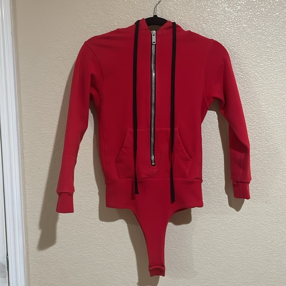 BEN TAVERNITI UNRAVEL PROJECT Red Hoodie Bodysuit Small - Picture 3 of 13